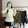 Camiseta Casual de Manga Larga con Lazos y Diseño Asimétrico, Adelgazante, Tallas Grandes para Mujer, Otoño 2026