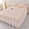 Nuevo Estilo Princesa de Verano Juego de Tres Piezas de Colchoneta Suave de Látex Engrosada Colchoneta de Seda Helada Lavable a Máquina Colchoneta Estilo Falda de Cama