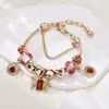 2026 Panjia nuevo diseño superventas transfronterizo pulsera de cuentas DIY con forma de manzana roja, corazón de mariposa y hoja, incrustada de diamantes