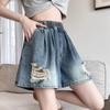 Shorts de Mezclilla Rasgados Vintage para Mujer, Nuevo Estilo Verano 2026, Cintura Alta Elástica, Adelgazantes, Sueltos de Pierna Ancha Hot Pants