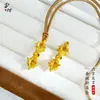 Pingente Vajra Mantra de Seis Palavras, Ouro Areia Estilo Antigo, Cobre Dourado Artístico Retrô, Novo Estilo Chinês com Cordão Preto