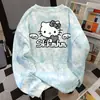 Moletom Redondo com Estampa de Gatinho Fofo Estilo K-Americano para Mulheres Outono e Inverno Casual Vintage Tie-Dye