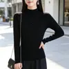 Suéter de tricô com gola semi-alta estilo coreano, de veludo Andy de três fios, para mulheres, novo design outono e inverno, blusa base com meio botão para mulheres