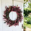 Corona de lujo de hoja de eucalipto artificial color burdeos, colgante de puerta de bayas de otoño, decoración de cosecha de Acción de Gracias y Halloween