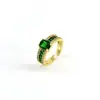 Anillo de microcircón esmeralda de 18 quilates bañado en cobre con apertura ajustable, color claro de lujo, anillo ovalado de moda.
