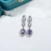 Estilo de Corte Francés Superior Pendientes de Plata de Ley S925 con Aguja de Circonita Verde Oliva Pendientes Morados de Diseño de Lujo Ligero de Nicho