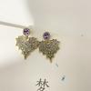 Brincos de coração com pino de prata 925, temperamento simples, estilo coreano, moda feminina, diamante, sonho, brincos Amor Púrpura