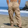 Pantalones de Verano para Hombre 2024 Cordón Múltiples Bolsillos Rectos Planos Lisos Cuadros Transpirables Outdoor Salida Diaria Modernos
