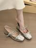 Zapatos Mary Jane de Ballet Rojos Franceses para Mujer 2025 Nuevos Tacón Grueso Charol Zapatos de Leche Vintage Boca Baja Punta Cuadrada