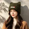 Gorro de lana grueso estilo coreano con orejas de gato para mujer con circunferencia de cabeza grande, gorro de punto cálido y afelpado para clima frío