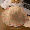 Sombrero de Protección Solar para Mujer Verano Colorido Tejido de Paja Vacaciones en la Costa Transpirable Calado Ala Ancha Sombrero de Sol Anti-UV