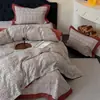 CELING juego de colcha de algodón y lino estilo vintage de tres piezas con funda de edredón abotonada y funda de colchón tatami antideslizante