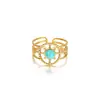 Anillo Abierto de Acero Inoxidable con Galvanoplastia al Vacío Color Oro 18K Estrella de Mar Concha Corazón Flor, Superventas Transfronterizo, No se Desvanece