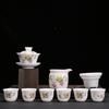 Conjunto de Chá Kung Fu de Porcelana Branca de Dehua Doméstico Azul e Branco Conjunto de Chá de Cerâmica Tigela com Tampa Xícara de Chá Conjunto de Chá Conjunto Completo