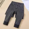 Jeans pitillo negros para mujer, nuevo estilo otoño e invierno 2026, forrados de felpa, engrosados, de cintura alta, elásticos, pantalones de tubo ajustados