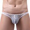 Malha tanga cueca masculina transparente respirável sexy xadrez oco-out roupa interior dos homens