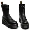 Botas de mujer de cuero genuino hasta la mitad de la pantorrilla con suela gruesa, con diseño de lichi, cierre lateral y estilo británico, con suela de plataforma y estilo slip-on