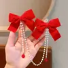 Horquilla Roja Infantil para Festival de Primavera, Pin de Tela Roja con Puntos Blancos Lindo para Niña con Lazo, Horquilla con Ambiente de Año Nuevo