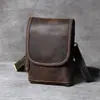 Mini Bolsa Transversal de Ombro Couro Crazy Horse Vintage Bolsa de Peito Masculina Couro de Couro Camada Superior Original Bolsa para Celular Bolsa de Cintura Transfronteiriça
