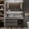 Juego de Gabinete de Baño de Madera Maciza Integrado con Roca, Lavabo Minimalista Moderno, Espejo de Lavabo, Lavabo de Tocador de Baño