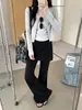 Nuevos estilos de otoño e invierno: Pantalones de estilo coreano para mujer, forrados de polar, de dos piezas simuladas, pierna acampanada, de cintura alta, adelgazantes y deportivos.