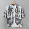 Camisa Estampada Tie-dye Japonês Manga Curta Masculina Verão Popular Artística Solta Casual Toque de Luxo Camisa Jovem