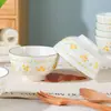 Vajilla de Cerámica para el Hogar con Estilo Pastoral Primaveral, Tazones y Platos de Bajo Esmalte, Tazones de Arroz y Platos Frescos y Sencillos para Regalo de Inauguración, Tazones de Fideos de Alto Valor