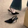Dos estilos~Zapatos de tacón alto con punta fina y estampado de leopardo estilo francés, sandalias de punta cerrada para mujer, primavera y verano, tacón de aguja, gamuza, zapatos de vestir sin espalda