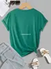 Camiseta Estampada Branca Trevo de Quatro Folhas da Sorte Feminina Básica Solta Gola O Manga Curta Confortável Roupas de Verão