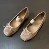 Versión de cuero suave~Zapatos de ballet planos para mujer con correa de lazo francesa y tacón grueso, zapatos Mary Jane para mujer con tacón medio