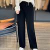 Otoño e Invierno nuevos pantalones medianos con costuras de tiro alto y pierna ancha, ropa exterior, pantalones cálidos de punto, pantalones rectos casuales con cordones
