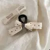 Grampo de Cabelo Elegante com Laço de Veludo e Bolinhas de Strass Textura Doce Luxo Leve Estilo Coco Grampo Banana Parte de Trás da Cabeça Acessório de Cabelo