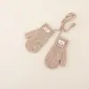 Cachecol de tricô liso, conjunto de luvas e cachecol de outono e inverno para crianças, meninos e meninas, luvas de pendurar no pescoço, cachecol grosso e quente