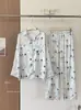 Conjunto de Estilo Nacional Retro Teñido Liso, Nuevo Estilo Chino, Pijama de Seda Helada para Mujer, Se Puede Usar Afuera, Pantalones Largos, Ropa de Casa con Pintura a Tinta