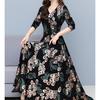 Vestido de bolso espesso com forro de veludo composto, estilo ocidental feminino, outono e inverno, meia-idade e idosos, saia longa da moda