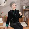Ropa para Mujer de Talla Grande de Otoño 2026 para Edad Media y Adultos Mayores: Abrigo de Longitud Media con Adornos de Botones y Bordados Estilo Tang para Abuelas de 70 Años
