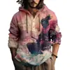 Camisa de Manga Longa Masculina de Verão Nova, Estilo Y2 Europeu e Americano, com Estampa 3D, com Capuz de Abertura Frontal, Venda Direta do Fabricante