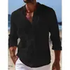 Camisa de Botones Independiente para Hombre Verano Manga Larga Color Sólido Cuello Solapa Transfronteriza Primavera y Verano Fuera de Temporada Casual Diaria Camisa de Hombre