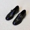 Zapatos Pequeños de Cuero Retro de Vaca para Mujer con Hebilla de Cuero Punta Redonda Tacón Grueso Zapatos de una Sola Pieza Fáciles de Poner Estilo Academia Británica Zapatos Pequeños de Cuero