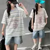 Camiseta Básica de Manga Corta a Rayas para Niñas Verano 2026 Nuevo Estilo Coreano Top Holgado para Niños Mayores Camiseta de Verano