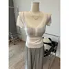 Blusa de Tricô Manga Curta Estilosa Chic Coreana para Mulheres, Nova Tendência Verão 2026 Cropped que Valoriza a Cintura Camiseta