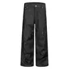 Subcultura High Street Puntada de Contraste Piel de Vaca Negra Jeans para Hombre Vintage Textura de Denim Crudo Sueltos Caídos Pierna Ancha