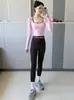 Roupas de Yoga de Cor Contrastante para Mulheres com Tops Acolchoados, Corte Justo, Emagrecedor, Pilates, Corrida, Esportes, Fitness, Manga Longa Dopamina