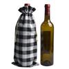 Bolsa de vino de lino transfronteriza, bolsa navideña a cuadros para botellas de vino, bolsa de regalo con cordón.