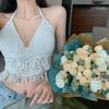 Camisola tejida para mujer, diseño con sentido del estilo, ropa exterior playera, hermosa espalda con cuello colgante, top de encaje con almohadillas para el pecho para mujer