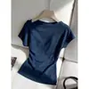 Camiseta Azul Asimétrica de Hombro Manga Corta para Mujer, Estilo Coreano de Verano, Única y Muy Atractiva, Ceñida a la Cintura, Adelgazante, Corta, Top sin Hombros