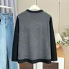 Camiseta Interior Cálida de Mujer Talla Grande Otoño e Invierno Nueva Elegante con Forro Polar Falso Dos Piezas Cuello de Encaje para Chicas Gordas 9241