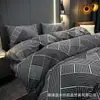 Estilo Perezoso Suave y Acogedor Juego de Cuatro Piezas Estampado de Algodón Lavado con Rayas Blancas y Negras Juego de Tres Piezas para Dormitorio Sábana y Funda de Edredón Estilo Americano