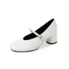 Zapatos de Salón Elegantes de Moda Femenina de 5.5cm 2026 Primavera y Otoño Nuevos Zapatos de Cuero con Punta Redonda y Tacón Grueso de una Sola Correa