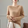 Camisa Base Fina de Mohair para Primavera e Verão Feminina, Gola Redonda com Design Vazado, Lavável à Máquina, Blusa Fashionável Estilo Commuter